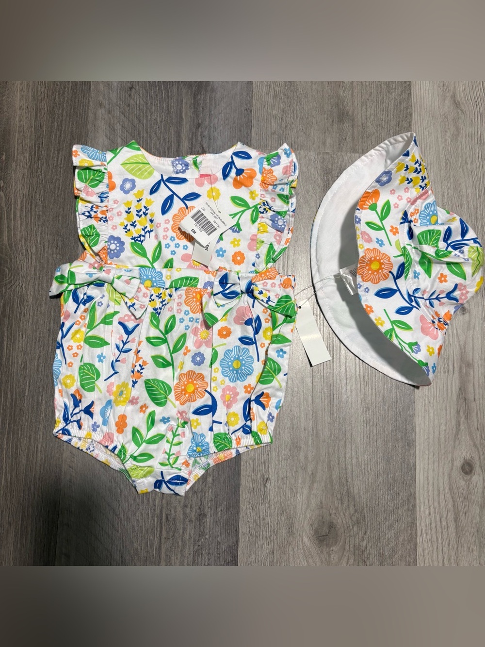 ✨Brand New✨ Good Lad White Floral Baby One-Piece with Hat - Orange Green Blue